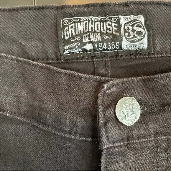 Grindhouse Denim Black jeans size 38 Buckle zippers distressing on legs Mens